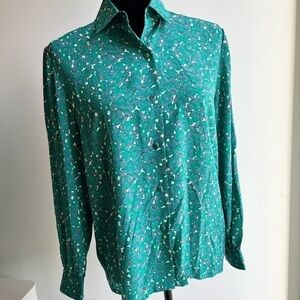 JOY FASHION | Vintage Green & White Floral Print Blouse Size 9